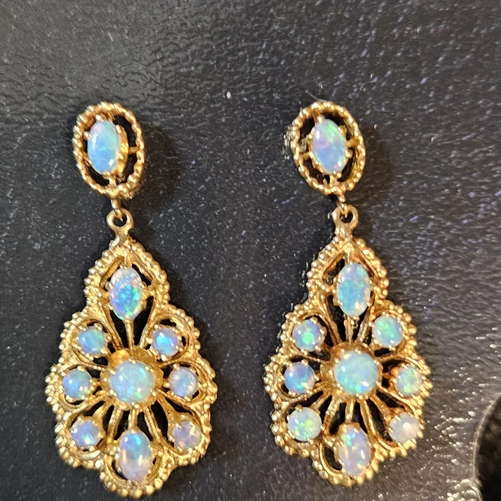 14k Gold and Opal Drop Earrings - Picture 2 of 6